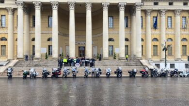 Le moto schierate in piazza Bra